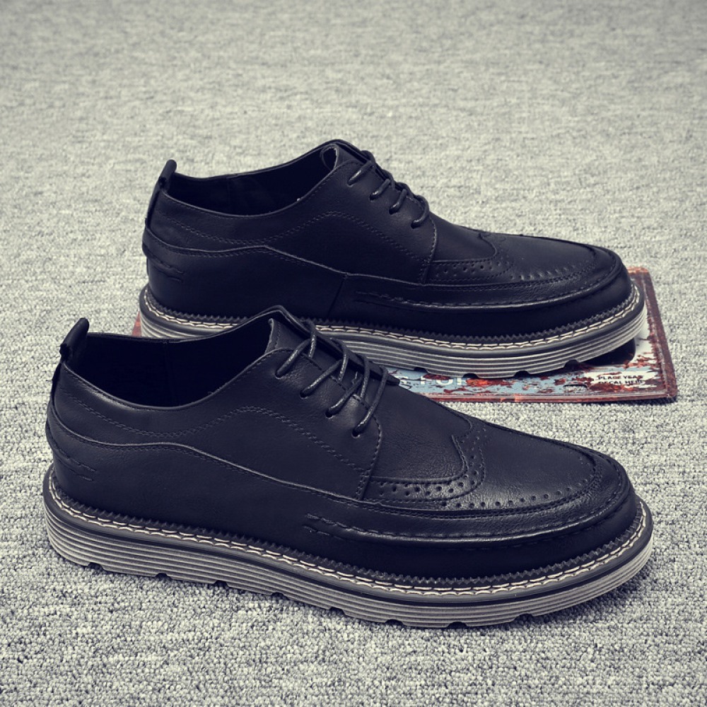 Black Men's Trend Casual Leather Breathable Shoes